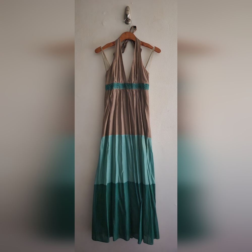 Vintage BCBG Paris Colorblock Halter-Style Maxi Dress